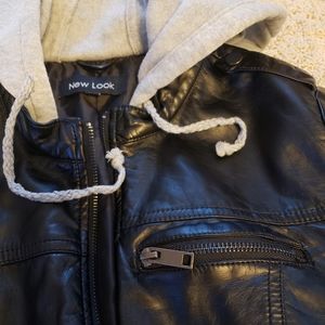 NWOT Hooded Faux Leather Jacket by New Look. Juniors Large.